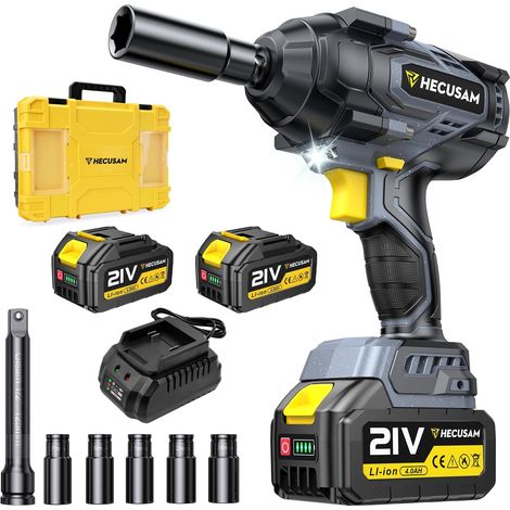 Clé à Choc 1400N.m(1032Ft-lbs) 4000RPM 4 Vitesses, 21V 1/2 Pouce Sans Balais Clé à Choc Sans Fil, 2×4,0Ah Batteries, Pour Démontage Vis Écrous Pneus Voiture Camion (black) (1/5)