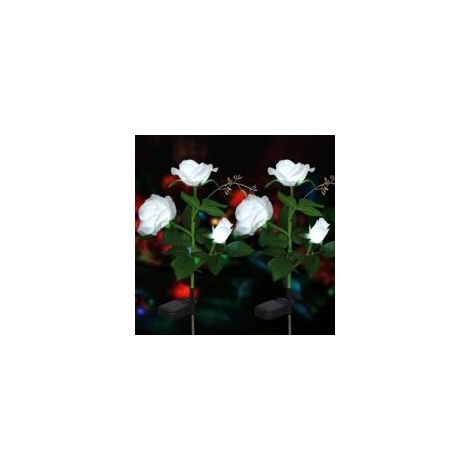 (Blanco, 2) Luces solares de rosas artificiales LED para decoración de exteriores, impermeables, IP44, para jardín, decoración navideña para exteriores, patio, jardín trasero, césped, balcón