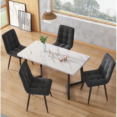 Ensemble salle à manger 5 pièces en MDF et métal multicolore, 4 places, chaises en velours, pied réglable (1/5)