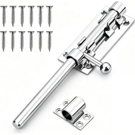Edelstahl Türriegel 20cm mit Vorhängeschlossloch, 12mm Bolzen, für Tor & Zaun
