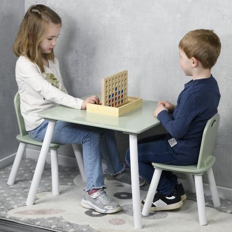 Kesper Tavolo per bambini con due sedie, legno di ingegneria, bianco, verde, 55 x 55 x 45 cm (1/5)