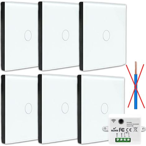 KIT Interrupteur sans fil tactile ET sans neutre requis - Boutons va et vient prêt à poser – 6 Télécommande murale + 1 module radio encastrable (1/5)