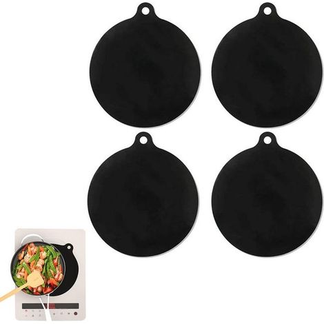 Protectores para placas de inducción - 4 unidades - Redondos, 22 cm - Silicona antideslizante - 0,7 mm de grosor - Resistentes al calor hasta 260 °C - Negros