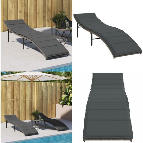 Sonnenliege mit Kissen Grau 55x199x50 cm Poly Rattan - Sonnenliege - Gartenliege - Relax Liege - Poolliege - Outdoor Lounge Chair - Home & Living (1/5)