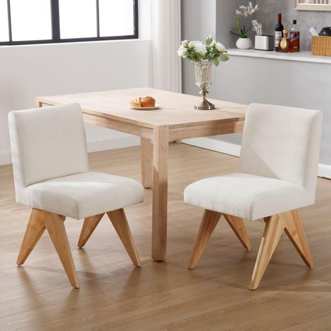 Esszimmerstühle 2er Set Chenille mit Holzbeinen, Beige (1/5)