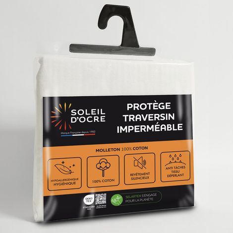 Taie protège traversin coton 70x140 cm MOLLETON imperméable, par Soleil d'ocre