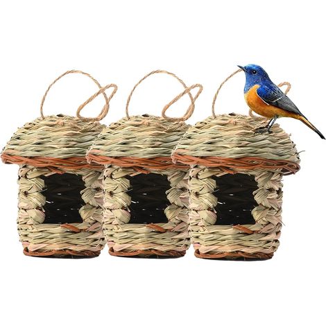 Juego de 3 casitas para pájaros tejidas, casita colgante para exteriores, nido para pájaros hecho a mano, nido para petirrojos, nido para pájaros, aviario exterior para pájaros, nido para canarios, ca (1/5)
