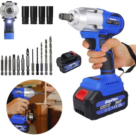 Clé à chocs sans fil brushless de 1 / 2 pouce avec batterie 6,0ah 21v et chargeur rapide 420 nm de couple, diamètre de filetage de 4 à 26 mm, embout / jeu de douilles / tête de tournevis inclus
