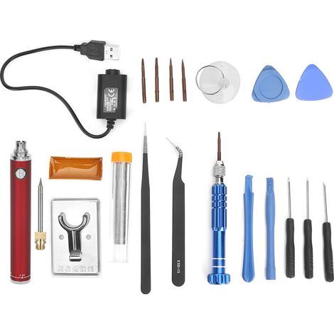 Fer à souder sans fil portable avec charge USB, stylo de soudure électrique et kit d'outils de soudage rouge (1/5)