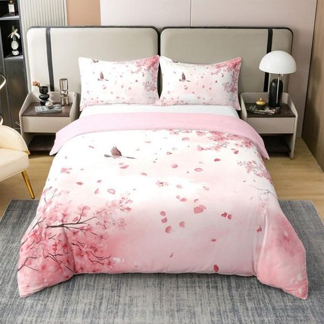 Bettwäsche-Set 135x200cm Baumwolle Kirschblüten Japanischer Stil Rosa