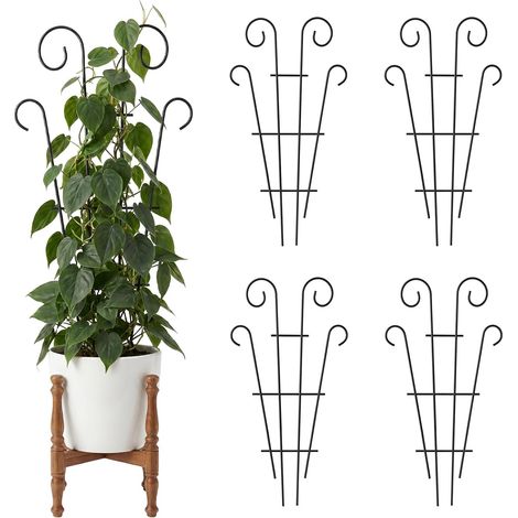 Lot de 4 Treillis métal 81 cm, Support pour Plantes grimpantes, Pots de Fleurs, Lierre et vignes, Motif Vague Noir, intérieur/extérieur (1/5)