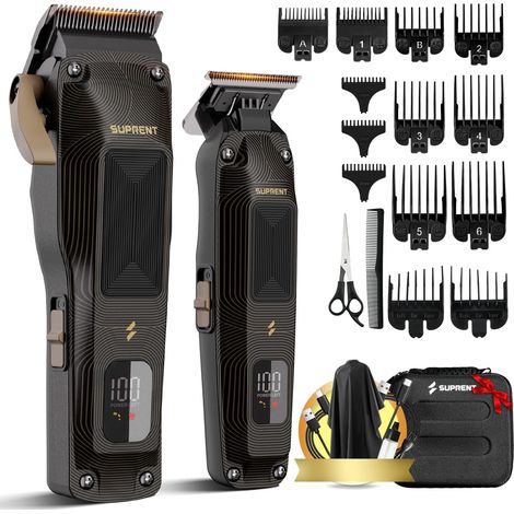 Men's Hair Clipper, Wireless Barber Kit  7500 RPM High Speed Motor, Zero-gap Adjustable Blades, Black Guide Combs, Storage Bag, Black and Gold Design (1/5)