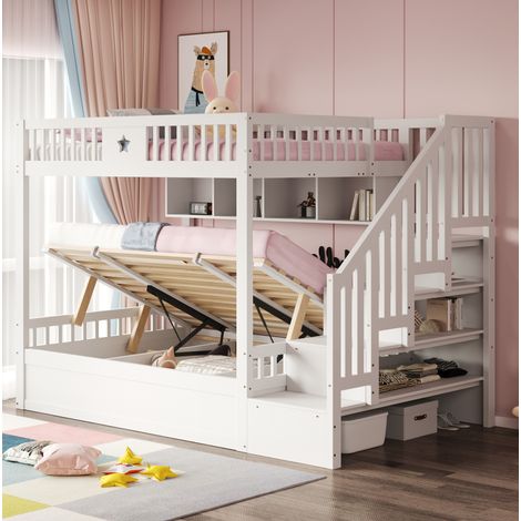 Etagenbett 140x200 cm mit Stauraum, weiß OKMYHOME (1/5)