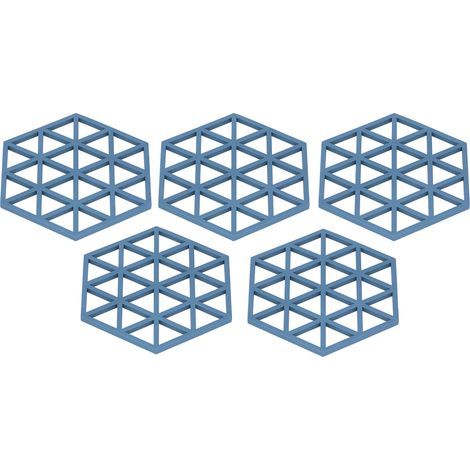Sous-verres hexagonaux en silicone bleu - Lot de 5 - Isolants pour tasses, café, thé, bar, restaurant (1/5)
