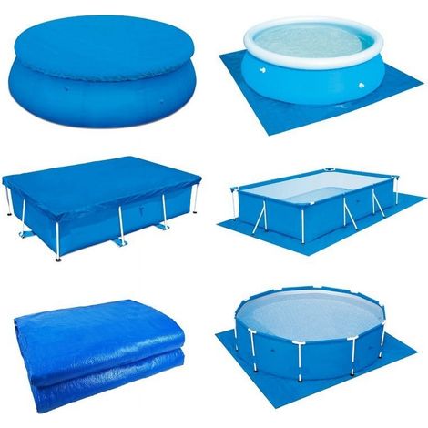 Ground Cloth - PE Waterproof Pool Liner Pad - For Above Ground Pools 8 Ft to 16 Ft - Rectangular - Blue - 5 Sizes Available (1/5)