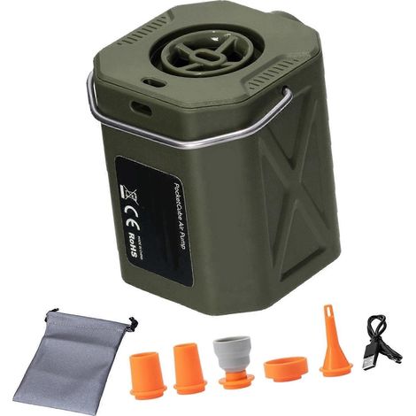Pompe à air rechargeable portable, compatible avec les matelas pneumatiques, les sacs sous vide et les gonfleurs de pneus d'urgence pour camping-cars (verte) (1/5)