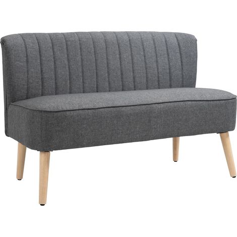 Sofá de 2 plazas, aspecto lino, estructura de madera, 117 cm, gris