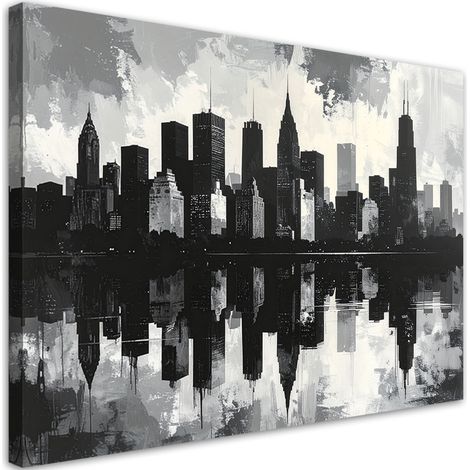 Cuadro sobre Lienzo, Edificios urbanos en blanco y negro Imitación pintura, 30x20 (1/5)