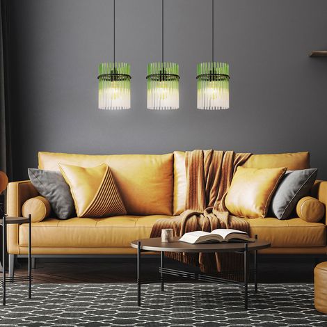 Pendellampe Esstischleuchte Hängelampe Wohnzimmerleuchte 3 flammig, Metall grün, klar, schwarz, 3x E27 Fassungen, LxBxH 80x20x140 cm