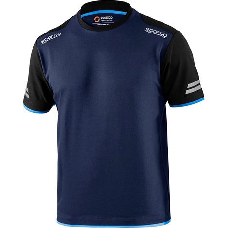 Sparco T-shirt Tech Tucson in cotone e poliestere colore Blu marino/Azzurro Tg.M con strisce riflettenti ad alta visibilita' effetto pique' Blu Marino/Azzurro M
