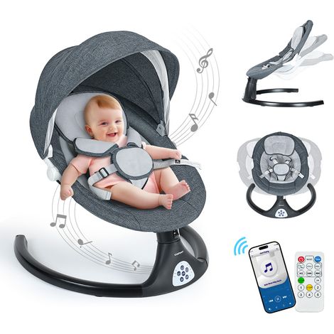 Transat balancelle bébé électrique, bluetooth musique, 5 vitesses de balancement, minuterie à 3 étapes et télécommande (1/5)