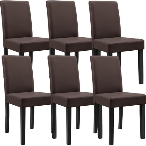 6 sillas tapizadas sintéticas marrón mate con patas de madera maciza 030000282