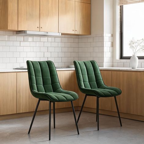 Velours vert sapin 2 chaises design à piètement métal (1/5)