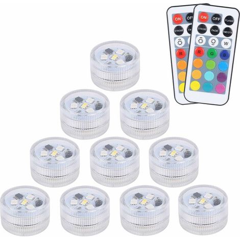 10 pcs Mini Lumières LED Submersible, ALED LIGHT Lampe sous-Marines Étanche RGB Multicolore Bougies LED Éclairage avec 2 Télécommandes pour Piscine Étang Aquarium Vase Décoration Halloween Noël [Class