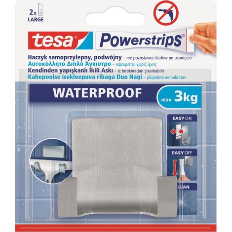 Gancho doble metálico autoadhesivo para baño TESA de hasta 3 kg