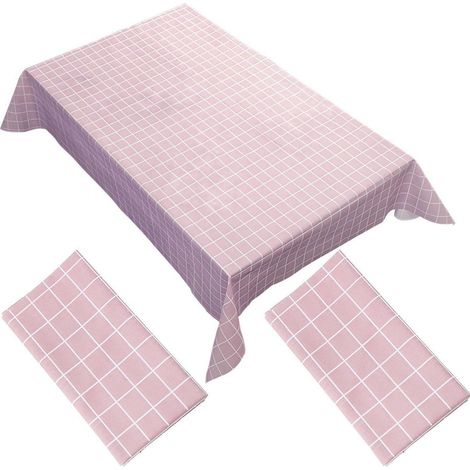 Nappe en PVC à carreaux 137x180 cm imperméable lavable pour intérieur et extérieur Rose