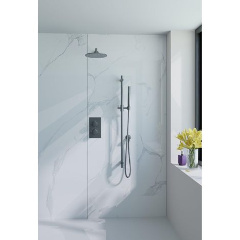 FugaFlow Eccelente Acces Ensemble de douche de tête encastré - thermostatique - bras mural - barre coulissante - douche de tête 25cm - douchette à (1/5)