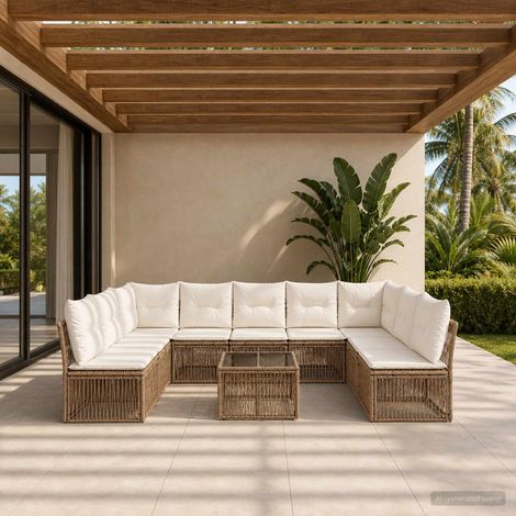 vidaXL Ensemble de canapé de jardin 10 pcs Beige polyrotin (1/5)