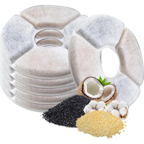 6-teiliges rundes Katzenbrunnen-Filterset mit Aktivkohlefilter, Ersatzfilter für Trinkbrunnen, für Katzen und Hunde, automatischer Trinkbrunnen, Wasserspender