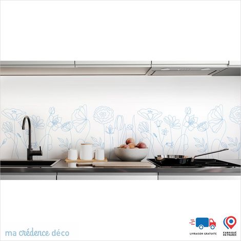 Crédence : Fleurs et dessin 2 - Couleur Bleu clair - Alu composite - 120 - 60 (1/3)