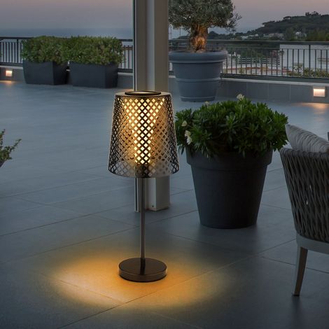 Lampe de table solaire à LED Jardin Lampe de table solaire pour extérieur Balcon Lampe de table solaire en métal, noir, effet lumineux, 1x LED 3000K, DxH 18x50cm