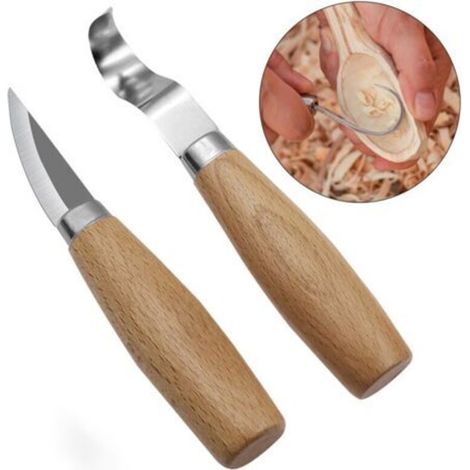 2 Pièces Couteau à Crochet de Sculpture sur Bois, Outils de Couteau à Découper à la Cuillère pour les Sculpteurs de Cuillères Professionnels et les Débutants, Couteau à Crochet pour Droitier (1/5)