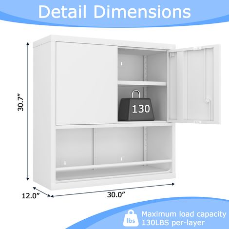 Meuble de rangement haut en acier 2 battants, étagères ajustables, placard métallique pour cuisine, séjour, salle à manger et bureau. (1/5)