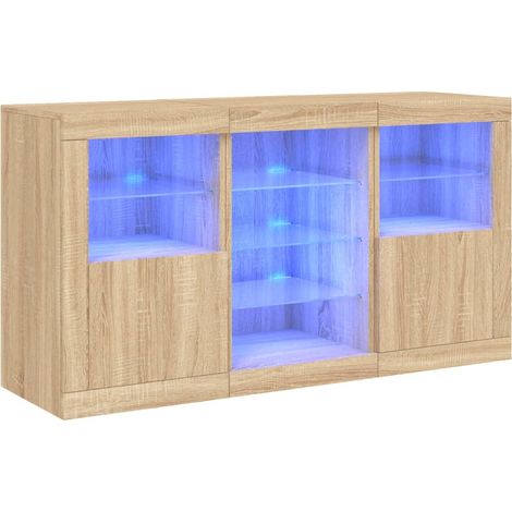 Aparador buffet cómoda armario mueble organizador cocina salón salón con luces LED sonoma 123 x 37 x 67 cm marrón 020029937