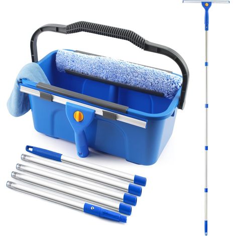 Set professionale per la pulizia dei vetri - Secchio da 3 galloni - Tergivetro con manico lungo 76'' - Tampone abrasivo in microfibra - Casa - Azienda - Esterno - Auto - 76' (1/5)