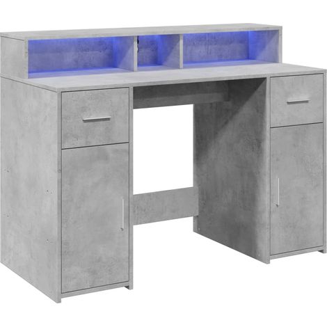 Escritorio mesa puesto de trabajo mueble de ordenador mueble de estudio con iluminación LED 120 x 55 x 91 cm madera de ingeniería gris 020023797 (1/5)