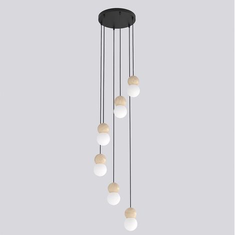 Lampada a sospensione LOOP in acciaio nero e legno naturale