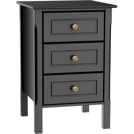 Homevive Mesita de Noche con 3 Cajón Mesilla Blanca Auxiliar Armario Madera 40x40x60cm Negro