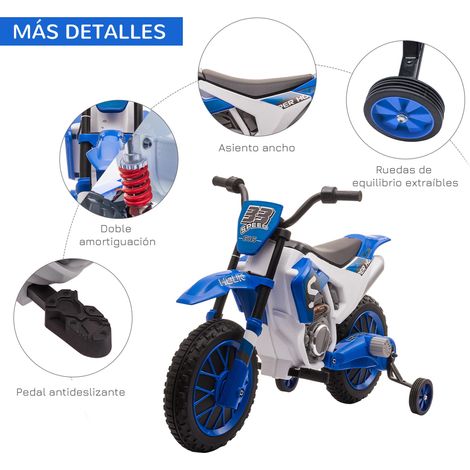 Moto électrique pour enfants, adaptée aux enfants de 3 ans et plus, 12V, avec deux roues d'équilibre, vitesse 3-8 km/h, démarrage progressif, dimensions 106,5 x 51,5 x 68 cm, bleue. (1/5)