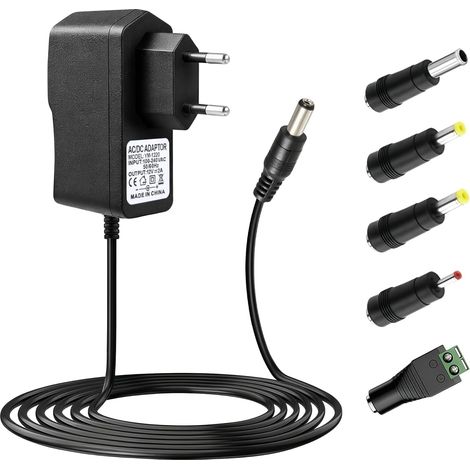 2M Adaptateur Secteur 12V 2A, Universel AC 100V-240V vers DC 12V 24W Transformateur Alimentation avec 5 Connecteurs DC Convertisseur Chargeur 5.5X 2.1mm pour LED Bande Routeurs Caméras (1/5)