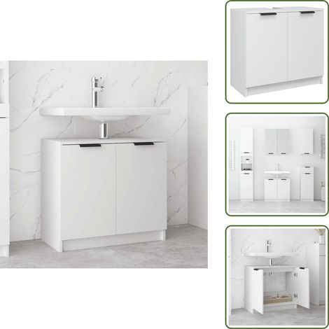 The Living Store Armario de baño madera contrachapada blanco 64,5x33,5x59 cm - Armario de baño blanco