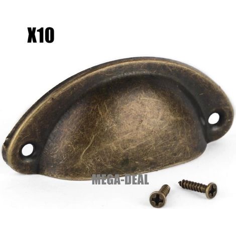 Mega-Deal 10pcs Coquille Fer Poignée Porte Cabinet Bouton Tiroir Placard Intérieure Meuble Tirer Avec Vis (couleur bronze) (1/3)