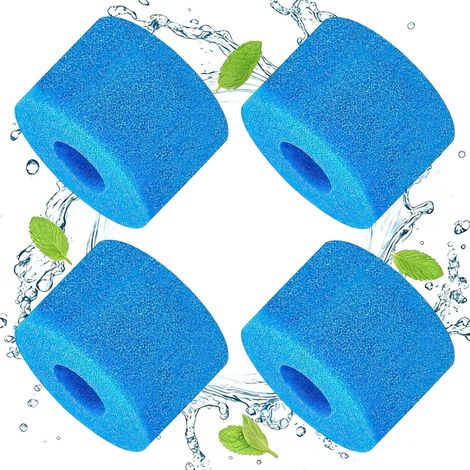 Filtre en mousse pour piscine, lot de 4, mousse, filtre éponge, piscine, cartouches filtrantes, éponge filtrante de type A, très élastique et réutilisable, pour piscines et spas (10,8 x 7,3 cm)