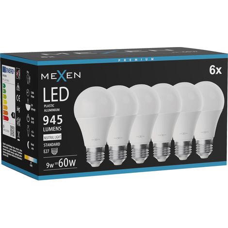 Mexen Nova 6x Ampoule LED E27, A60, 9W, Neutre - 4000K, 945 lm - L100-E27-0940-01x06 (1/3)