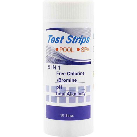 Tiras De Prueba Para Piscina Y Spa - Cloro Libre Bromo PH Alcalinidad - 50 Unidades (1/5)