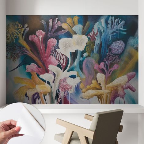 Papier peint adhésif autocollant pour salon chambre à coucher tendance et originale Explosion florale 104x70 cm (1/5)